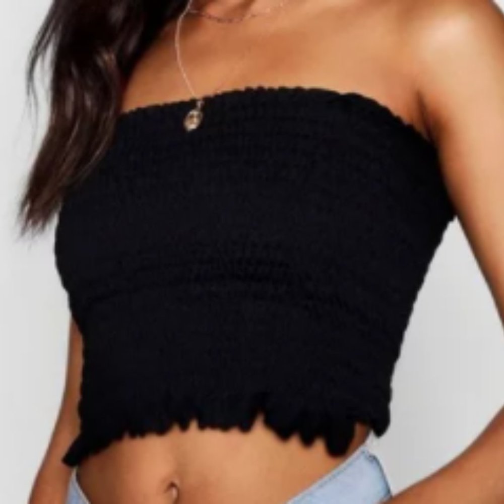 black Tall Shirred Bandeau Top